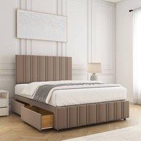 BSSPOKE Isabella Plush Velvet Divan Bed Set 24 Headboard & 4Drawers Mattress in Taupe | Size: Double