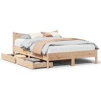 Berkfield Home Bed Frame with Drawers 150x200 cm King Size Solid Wood Pine in Brown