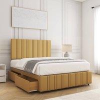 BSSPOKE Isabella Divan Bed Velvet 24Headboard & 2Drawers Same Side Mattress in Mustard | Size: Single