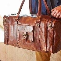 Paper High Brown Leather Holdall with Zipped Pockets | Size: Large