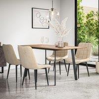 More4Homes Haydon Extending Dining Table & Chairs- Oak Effect Table Top w Black Legs + Nova Velvet Dining Chair Set Of 4 in Beige