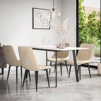 More4Homes Haydon Extending Dining Table & Chairs- White Marble Effect Table Top w Black Legs + Nova Velvet Dining Chair Set Of 6 in Beige