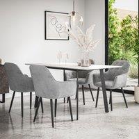 More4Homes Haydon Extending Dining Table & Chairs- White Marble Effect Table Top w Black Legs + Anika Velvet Dining Chair Set Of 6 in Grey