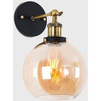 ValueLights Sheridan Pair of Industrial Amber Glass Bowl Gold Trim Black Wall Lights in Orange