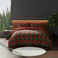 Snug City Ultra Soft Teddy Duvet Cover Tartan Check Reversible Fleece Bedding in Red | Size: King