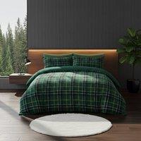 Snug City Ultra Soft Teddy Duvet Cover Tartan Check Reversible Fleece Bedding in Green | Size: Super King