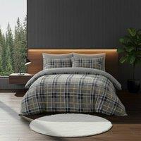 Snug City Ultra Soft Teddy Duvet Cover Tartan Check Reversible Fleece Bedding in Grey | Size: Super King