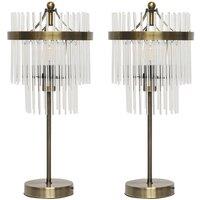 First Choice Lighting Set of 2 Georgia - Antique Brass with Glass Rods 45cm Table Lamps in Bronze