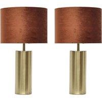 First Choice Lighting Set of 2 Amber - Gold Touch 40cm Table Lamps Orange Velvet Shades
