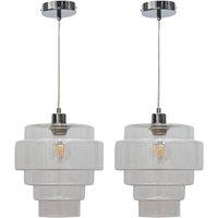 First Choice Lighting Set of 2 Benson - 5 Tier Clear Glass & Chrome Ceiling Pendant Lights