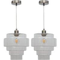 First Choice Lighting Set of 2 Benson - 5 Tier Glass & Satin Nickel Ceiling Pendant Lights in Clear