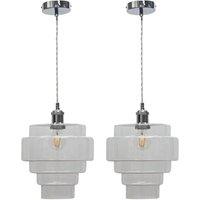 First Choice Lighting Set of 2 Benson - 5 Tier Glass & Chrome Ceiling Pendant Lights in Clear