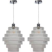 First Choice Lighting Set of 2 Benson - 7 Tier Large Glass & Chrome Ceiling Pendant Lights in Clear