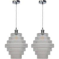 First Choice Lighting Set of 2 Benson - 7 Tier Glass & Chrome Ceiling Pendant Lights in Clear