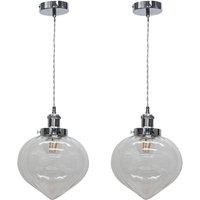 First Choice Lighting Set of 2 Layla - Clear Vintage Design Pendant Shades Chrome Flex Set
