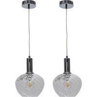 First Choice Lighting Set of 2 Bradson - Clear Swirl Glass Chrome Deco Pendant Fittings