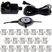 First Choice Lighting Set of 20 - 30mm IP67 Cool White LED Decking Kit with Photocell in Silver