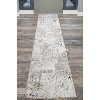 Kukoon Runner Rug Grey Gold Metallic Distressed Abstract Long Hallway Rugs | Size: 60 cm x 240 cm