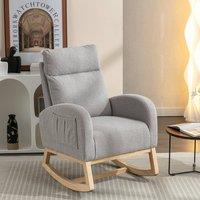 Direct Wicker Mid Century Modern Teddy Fabric Upholstered Rocking Chair Padded Seat in Light Grey | Size: 1 Pack