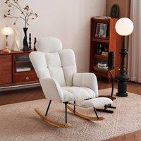 Direct Wicker Teddy Fabric Tufted Upholstered Rocking Chair with Foldable Footrest in Ivory | Size: 1 Pack