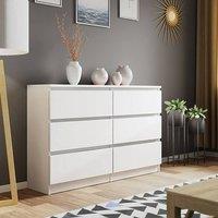 LUXURY LIFE Olivia Matt Chest of Drawers 6 Drawer Cabinet in White