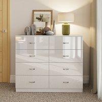 LUXURY LIFE Keaton Gloss White 8 Drawer Modern Twin Chest Of Drawers