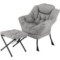 Gymax Lazy Chair Modern Accent Chair With Ottoman & Folding Footrest in Grey