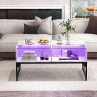 Costway High-gloss LED Coffee Table Center Table Modern Accent Table in White