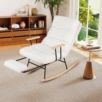 Costway Nursery Rocking Chair Teddy Velvet Upholstered Rocking Chair in White