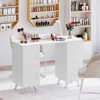 Costway Manicure Table Nail Desk Nail Tech Table Station with 8 Metal Legs in White