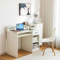 Costway Wooden Computer Desk W/ Keyboard Tray Writing Workstation Vanity Table in White
