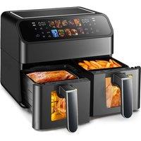 VOGREX 12L Dual Zone Air Fryer, Oil-Free Cooking with 100 Recipes in Black