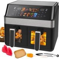 VOGREX 12L Dual Zone Digital Air Fryer - Oil-Free Large Oven in Black