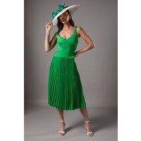 Coast Women's Lisa Tan Peplum Cross Detail Pleated Midi Dress in Green | Size: 10