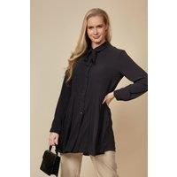 HOXTON GAL Women's Oversized Pleated Shirt Tunic with Long Sleeves in Black | Size: 12-14