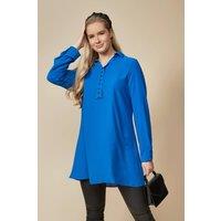 HOXTON GAL Women's Oversized Button Detailed Long Sleeves Tunic Top in Blue | Size: 12-14