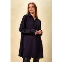 HOXTON GAL Women's Oversized Button Detailed Tunic Shirt in Black | Size: 20-22