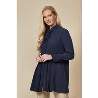 HOXTON GAL Women's Oversized Pleated Shirt Tunic with Long Sleeves in Navy | Size: 16-18