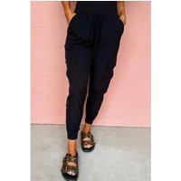 Everyday The Label Women's Black Elastic High Waist Pocketed Cargo Jogger Pants | Size: 10