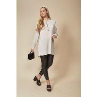 HOXTON GAL Women's Oversized Button Detailed Tunic Shirt in Beige | Size: 16-18