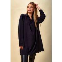 HOXTON GAL Women's Oversized Button Detailed Tunic Shirt in Black | Size: 16-18