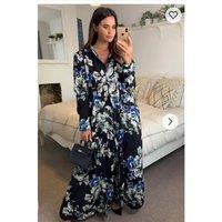CY Women's Floral Print Long Shirt Dress In Floral Print in Black | Size: S/M