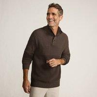 Lands' End Men's Button Neck Stitch Stripe Drifter Jumper in Brown | Size: Large
