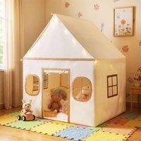 Costway Kids Play Tent Large Playhouse w/ Door Curtain & Windows in Cream
