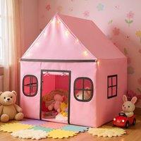 Costway Kids Play Tent Large Playhouse w/ Door Curtain & Windows in Pink
