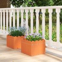 Costway 2 Pack Square Planter Box HDPE Flower Pot Raised Garden Bed in Orange