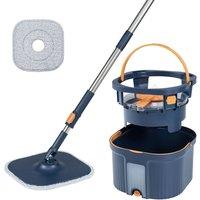 Costway Spin Mop & Bucket w/ Wringer Set 2 Microfiber Pads & Rotating Mop Head in Navy