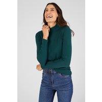 Damart Women's Silk Blend Thermal Long Sleeve Roll Neck Top in Green | Size: XS