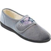 Chums Women's Dr Keller Embroidered Faux Fur Lined Slippers, Touch Fastening, EE in Grey | Size: 8