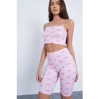 Smart Living Women's Love Island Pink Bralet Set - Cropped Top & High-Waist Cycling Shorts | Size: 6